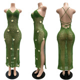 Crocheted Halterneck Split Beach Maxi Dress CM-60505
