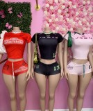 Letter Print Short Sleeve Two Piece Short Set GKYS-2534