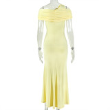 One Shoulder Solid Color Split Maxi Dress GJYO-JD305238