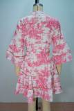 V Neck Print Flare Sleeve Mini Dress GQLK-KG6329