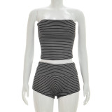 Stripe Wrap Chest Top Two Piece Shorts Set GDSF-D26ST116