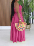 Solid Color Ruched Sling Maxi Dress AIL-349