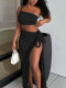 Solid Color Single Shoulder Split Long Skirt 2 Piece Set HNIF-YY028