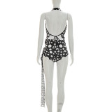 Sleeveless Halterneck Polka Dots Print Short Suit GDSF-J26ST156