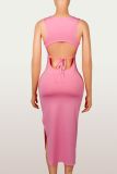 Solid Color Sleeveless Split Maxi Dress YWXS-K26L2301