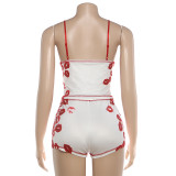 Lips Print Sling Tight Two Piece Short Set GZJQ-K6S06633A