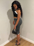 Print Bow Tie Camisole Top+Lace Fifth Pants Suit CH-26020