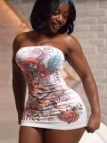 Hot Drill Print Tight Tube Tops Dress GFCF-1468