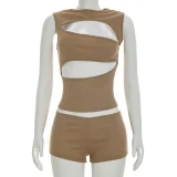 Solid Color Sleeveless Two Piece Shorts Set GDSF-J26ST068
