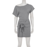 Solid Color Slash Shoulder Mini Dress GPKJ-MR46607
