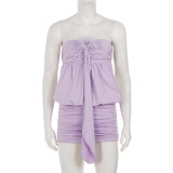 Solid Color Feather Patchwork Mini Dress GPKJ-MR48722