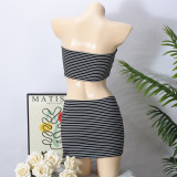 Stripe Wrap Chest Top Two Piece Skirts Set GFRT-32407SHY