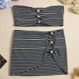 Stripe Wrap Chest Top Two Piece Skirts Set GFRT-32407SHY