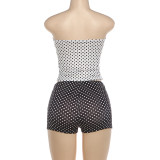 Polka Dots Print Wrap Chest Two Piece Shorts Set XEF-K6S08308A