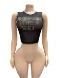 Letter Hot Drill Print Sleeveless Vest GFCF-1474