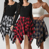 Plaid Print Patchwork Irregular Halterneck Skirt QYMF-104-1