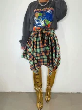 Plaid Print Irregular Half Body Skirt HNIF-N104