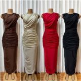 Sleeveless Solid Color Ruched Maxi Dress GMYU-10370