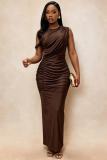 Sleeveless Solid Color Ruched Maxi Dress GMYU-10370