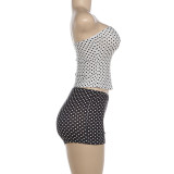 Polka Dots Print Wrap Chest Two Piece Shorts Set XEF-K6S08308A