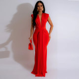 Solid Color Deep V Neck Maxi Dress SFY-886