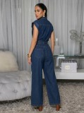 Fashion Patchwork Sleeveless Loose Jumpsuit(With Belt) OSM-4502