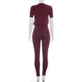 Solid Color Short Sleeve T Shirt Pants 2 Piece Set GDSF-D26ST129
