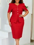Solid Color Short Sleeve Midi Dress GATE-628