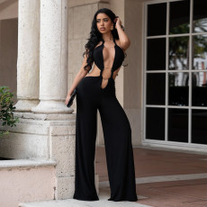 Sexy Tie Up Backless Solid Color Jumpsuit BY-7687