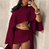 Solid Color Slash Shoulder Two Piece Skirts Set QYMF-M127
