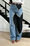 Plus Size Color Block Patchwork Heart Jeans GYLN-9642