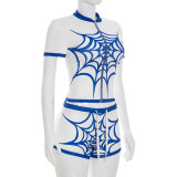 Zipper Spiderweb-print Top And Short Set MXBF-Y26ST154