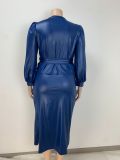 Plus Size Long Sleeve Tie Up Maxi Dress GAWE-6506