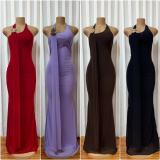 Single Shoulder Solid Color Ruched Maxi Dress GADE-11340