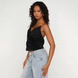 Solid Color Sling V Neck Backless Tops GSZM-Y26TP170