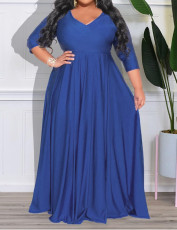 Plus Size Long Sleeve V Neck Maxi Dress GAWE-6455