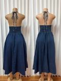 Fashion Denim Off Shoulder Sling Maxi Dress GADE-6755