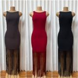 Solid Color Sleeveless Tassel Maxi Dress GMYU-11249