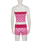 Heart Print Wrap Chest Top Two Piece Short Set GPKJ-MR48589