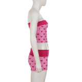 Heart Print Wrap Chest Top Two Piece Short Set GPKJ-MR48589