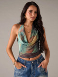 Halterneck Tie Up Mesh Tank Top SHD-9985