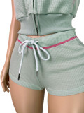 Short Sleeve Hooded Top Two Piece Shorts Set CH-26021