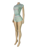 Short Sleeve Hooded Top Two Piece Shorts Set CH-26021