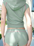 Short Sleeve Hooded Top Two Piece Shorts Set CH-26021