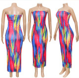 Print Slim Wrap Chest Maxi Dress BMF-HY009