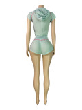 Short Sleeve Hooded Top Two Piece Shorts Set CH-26021