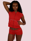 Short Sleeve Hooded Top Two Piece Shorts Set CH-26021