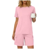 Solid Color Short Sleeve Shorts Loose 2 Piece Set GYZY-9031