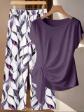 O Neck Print Loose Two Piece Pants Set GSRX-872