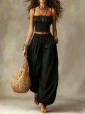 Solid Color Sling Top Lantern Pants 2 Piece Set GWDS-260403